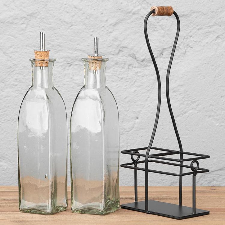 Набор из двух бутылок для масла и уксуса Бруклин чёрный металл Set Of 2 Brooklyn Oil And Vinegar Black