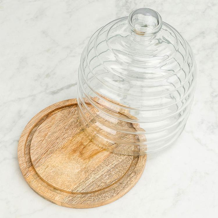 Деревянная доска со стеклянным колпаком Улей, S Bee Dish And Cover Small