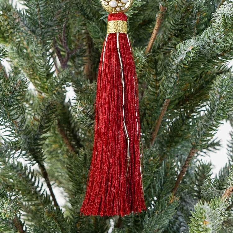 Новогодняя подвеска Красная кисточка с жемчужинами Pearl Pendant With Red Tassel 17 cm