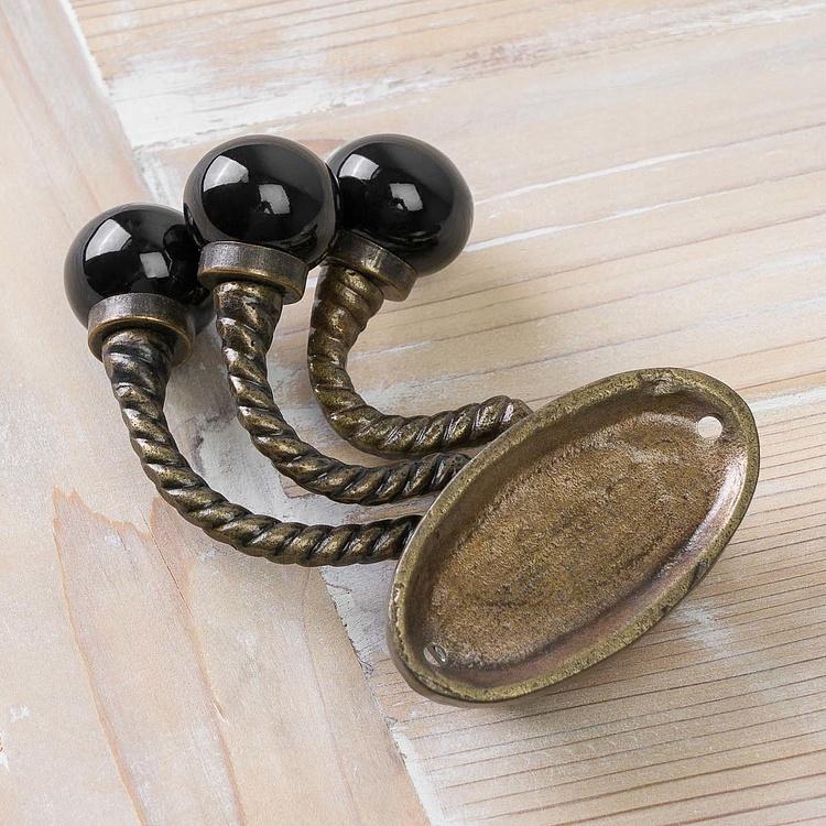 Трёхрожковый крючок с чёрными наконечниками Верёвка Ceramic Knob Triple Rope Hook Black