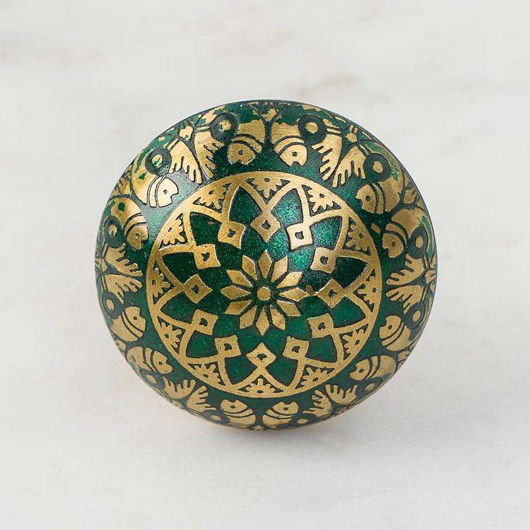 Мебельная ручка из латуни с травлением Рыбки, изумрудная Fish Motif Etched Brass Knob Turquoise