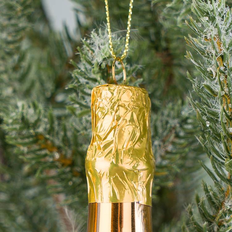 Набор из двух ёлочных игрушек Бутылки шампанского золотая и зелёная Set Of 2 Glass Champagne Bottles Gold Green 14 cm