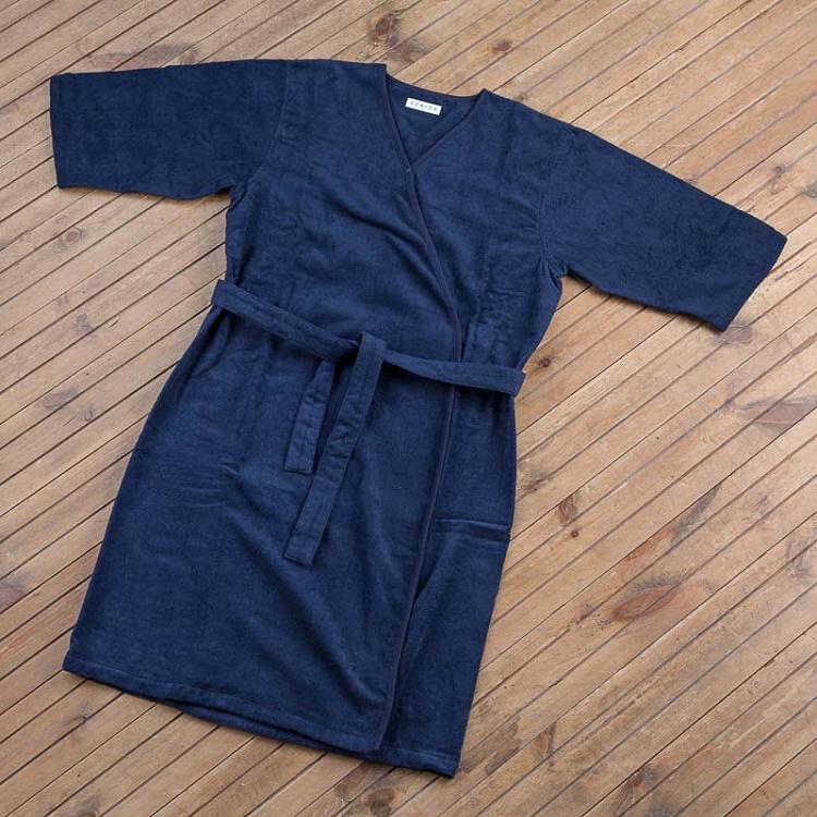 Сверхтонкий тёмно-синий халат, размер M Ultra-Thin Soft Pile Bathrobe Dark Blue M