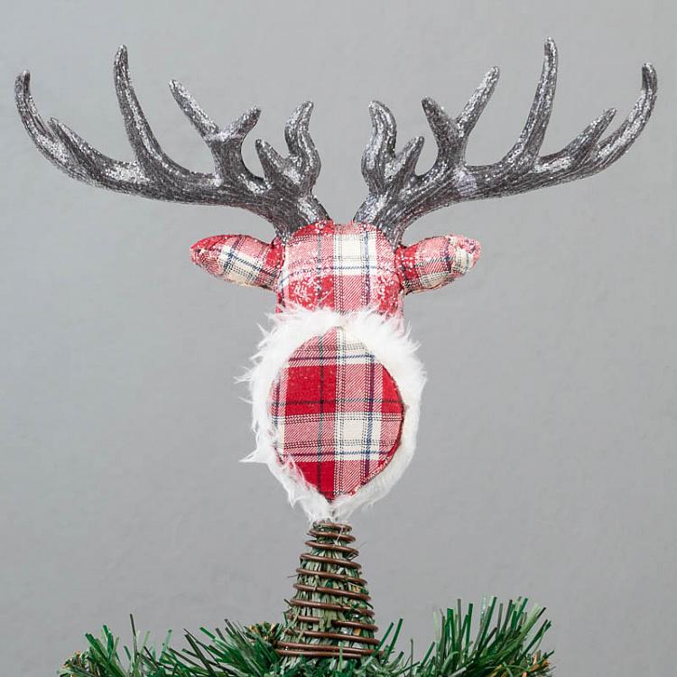 Верхушка на ёлку Голова оленя тартан Fabric Tartan Deer Head Tree Topper Red 33 cm