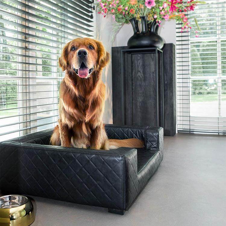 Чёрный диван для собак/кошек Эдоардо с прострочкой Бентли, L Edoardo Sofa Large, Faux Leather Black