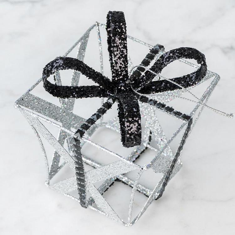 Ёлочная игрушка Подарок Metal Open Gift Box Silver/Black 11 cm