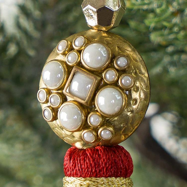 Новогодняя подвеска Красная кисточка с жемчужинами Pearl Pendant With Red Tassel 17 cm