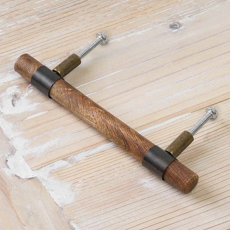 Мебельная ручка-скоба из латуни и дерева Antique Brass And Wood Bar Dresser Door Handle