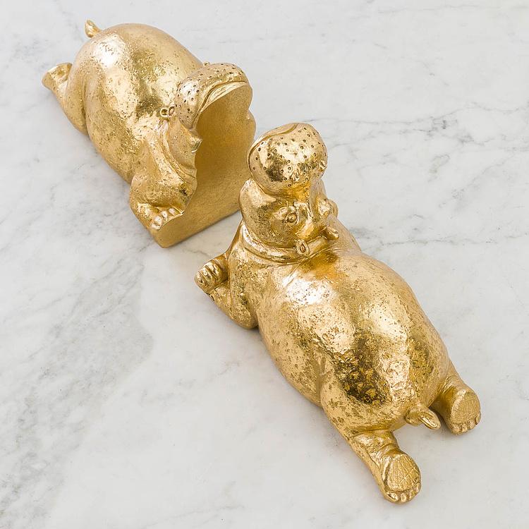 Набор из двух держателей для книг Золотые бегемоты Bookend Hippos Gold