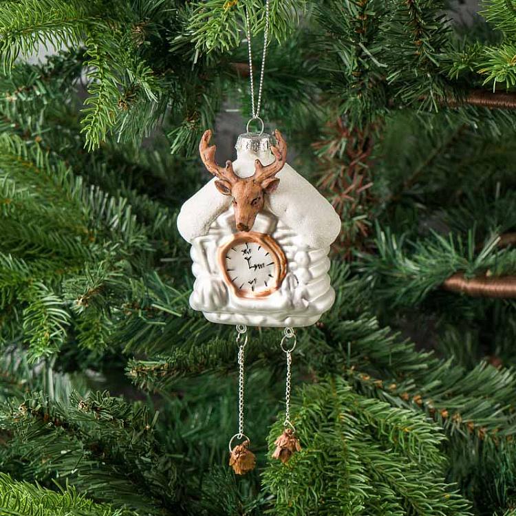 Ёлочная игрушка Ходики с оленем Deer Pendulum Clock Glass Hanger 13 cm