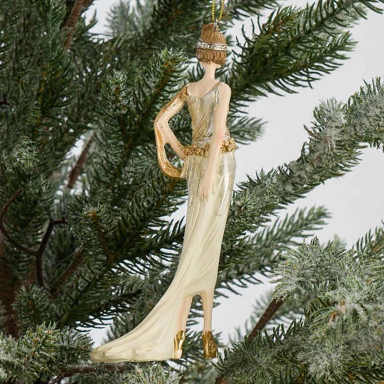 Набор из двух ёлочных игрушек Леди в кремовых платьях Set Of 2 Ladies Cream Gold 15 cm