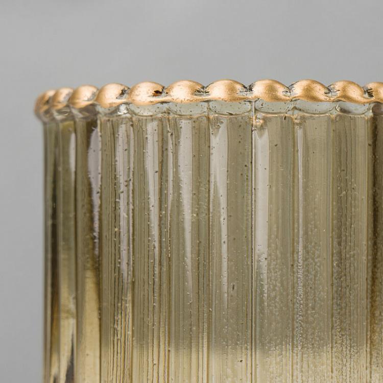 Стеклянный подсвечник на металлической ножке Glass Metal Striped Votive On Foot