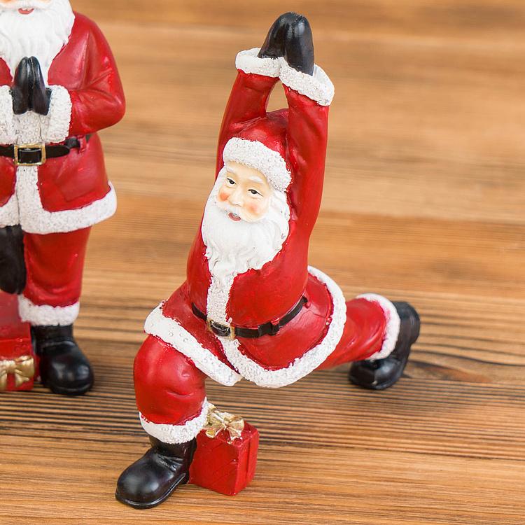 Набор из четырёх новогодних фигурок Санта в асанах йоги Set Of 4 Yoga Santas Red 12,5 cm