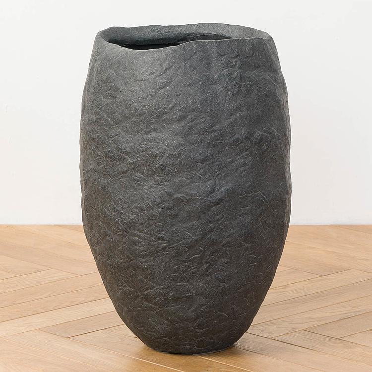 Высокое тёмно-серое кашпо-чаша Эффектори Органик, S Effectory Organic Tall Bowl Dark Gray Small