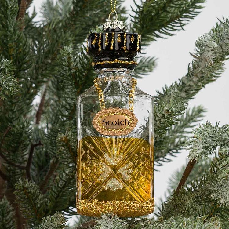 Набор из двух ёлочных игрушек Шотландский виски и водка Set Of 2 Glass Scotch Whisky Vodka Bottles Gold 14 cm