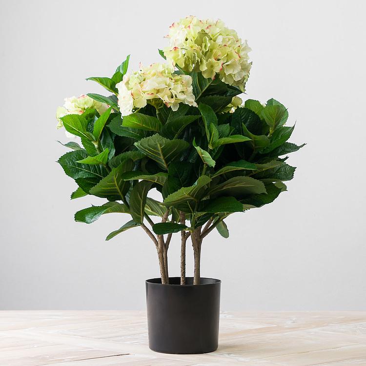 Искусственная кустовая кремово-зелёная гортензия  Hydrangea Bush Creamy Green 55 cm