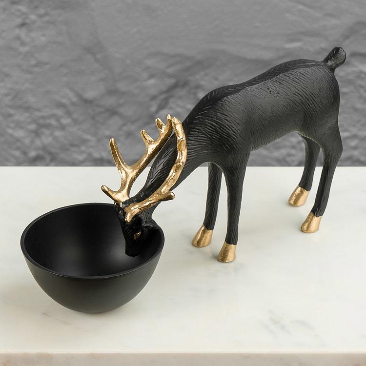 Подставка для мелочей Чёрный олень на водопое Deer Golden Horns Trinket Tray Black