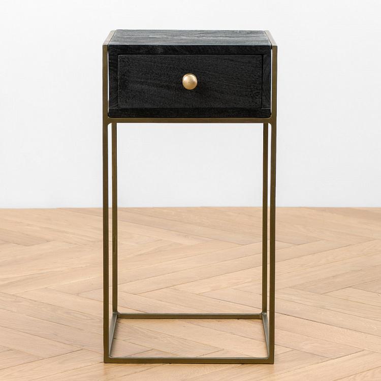 Чёрная прикроватная тумба с ящиком Black Bedside Table With Drawer