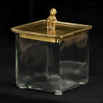 Square Glass Box With Brass Monkey Lid