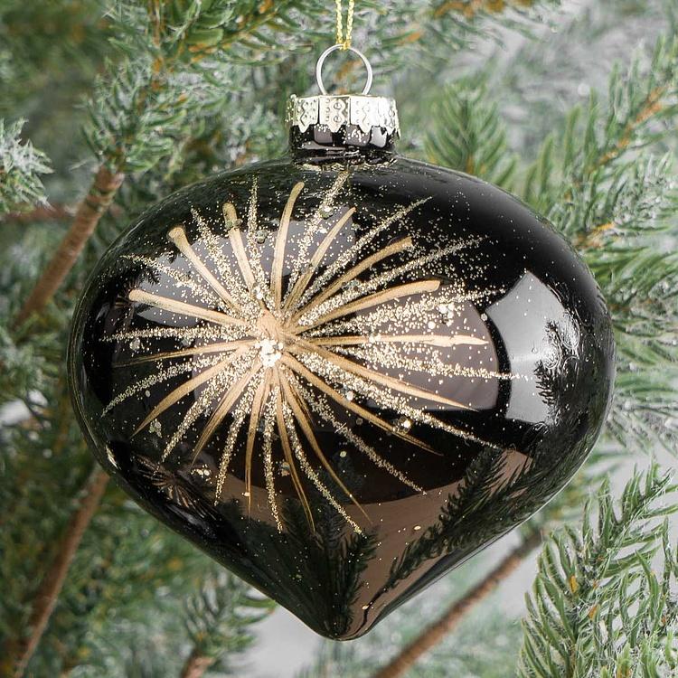 Набор из трёх ёлочных игрушек чёрного цвета Звездопад Set Of 3 Glass Starburst Ball Black 10 cm