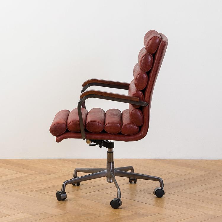 Рабочее кресло Турин, красно-коричневые подлокотники Ufficio Torino Armchair, Red Brown Wood D