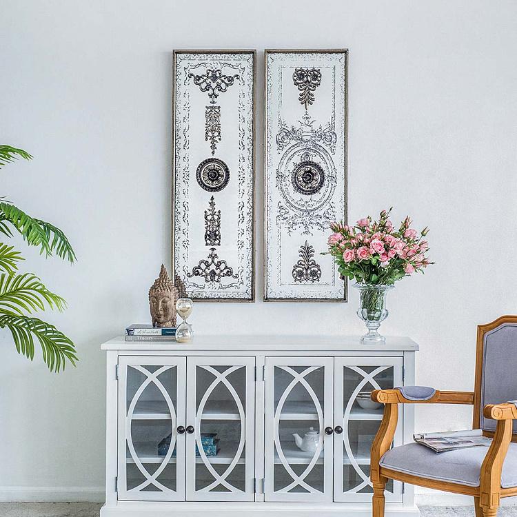 Набор из двух зеркальных декоративных панелей с чёрными узорами в антикварном стиле Set Of 2 Mirror Wall Decor Black