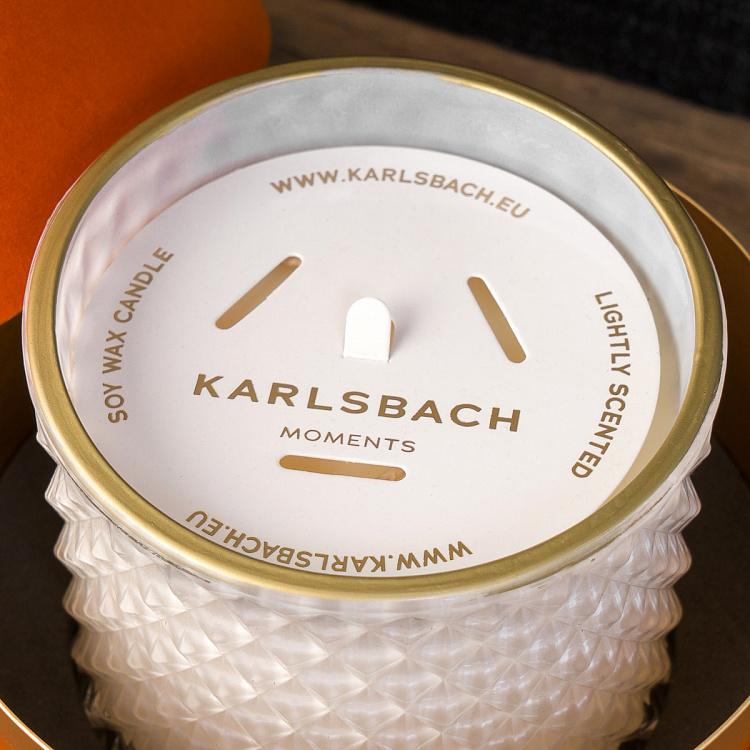 Аромасвеча в белом фасетном стакане Шёлковый цветок, L Aroma Candle In White Faceted Glass Silk Flower Large