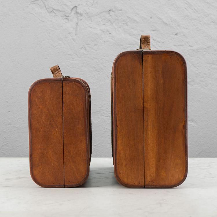 Набор из двух декоративных чемоданов из экокожи Set Of 2 Wood Suitcase Boxes Brown