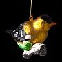 Ёлочная игрушка Glass Bird On Twig Yellow Black 12,5 cm