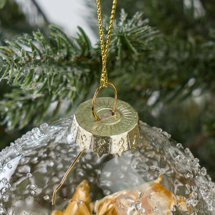 Набор из трёх стеклянных ёлочных игрушек с золотой фольгой внутри Set Of 3 Glass Crush Foil Ball Clear Gold 8 cm