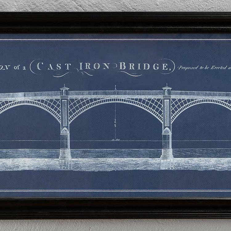 Картина-принт Железный мост с синим фоном, S Architectural Iron Bridge Blue Print Small