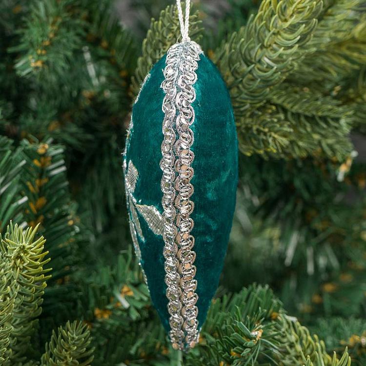 Ёлочная игрушка Бирюзовое сердце с серебряным орнаментом Heart With Silver Pattern Turquoise 12 cm