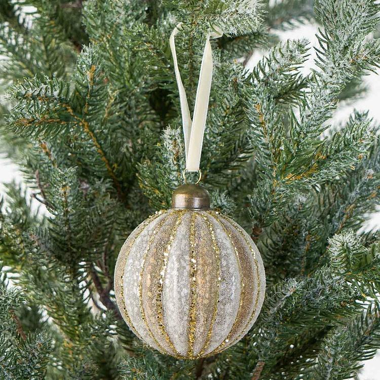 Ёлочная игрушка Бежево-золотистый шар в полоску Striped Ball Creamy Beige 8 cm