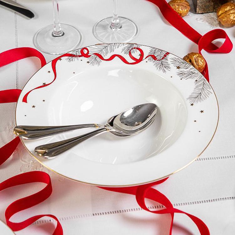 Суповая тарелка Новогодняя с красной лентой New Year Pine Soup Plate