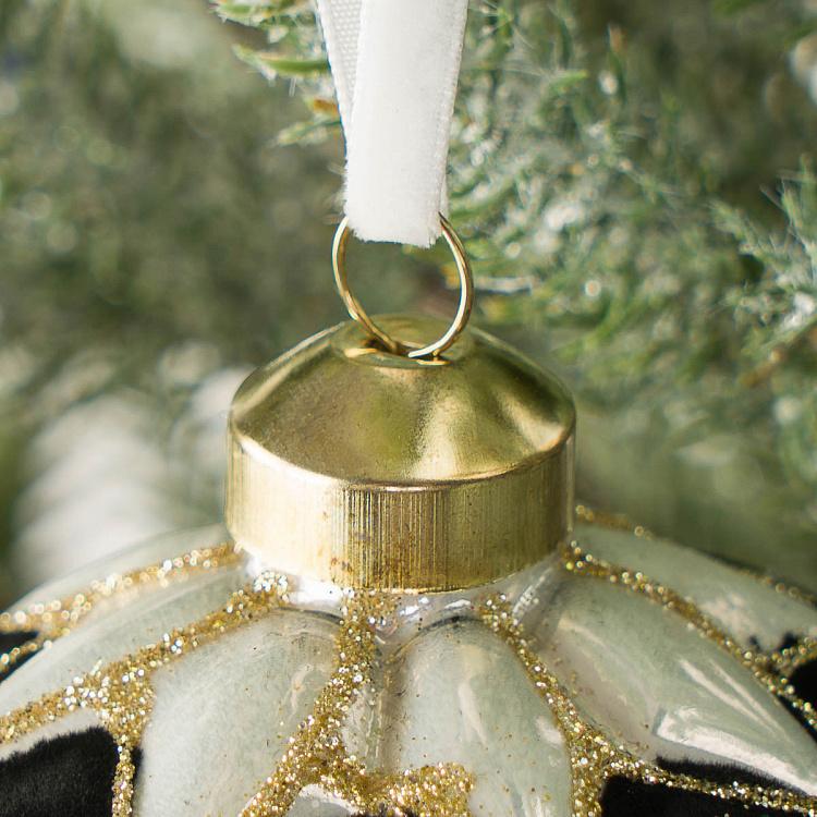 Ёлочная игрушка Чёрно-белый шар в клетку Checkered Ball Black White 10 cm