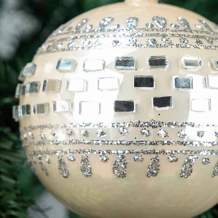 Ёлочная игрушка с кусочками зеркал Glass Mirror Ball Drop Cream 20 cm