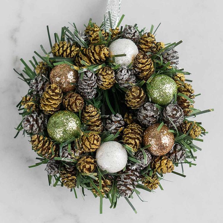 Новогодний венок с шишками и перламутровыми шарами 5, XS Wreath Bagel 5 Extra Small