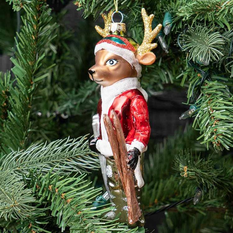 Ёлочная игрушка Олень с лыжами 2 Glass Hanger Ski Elk 2 18 cm