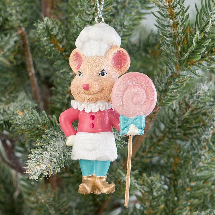 Набор из двух ёлочных игрушек Мыши-повара из Сладкого королевства Set Of 2 Candyland Chef Mice Pink Blue 9 cm