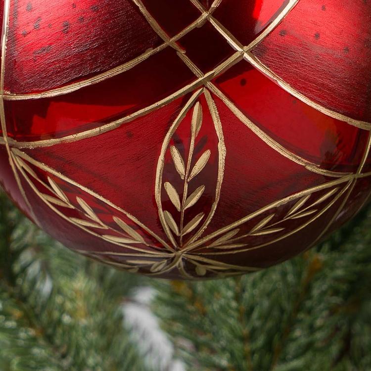 Ёлочная игрушка Красный шар с золотым орнаментом, L Modern Pattern Aged Ball Red 12 cm