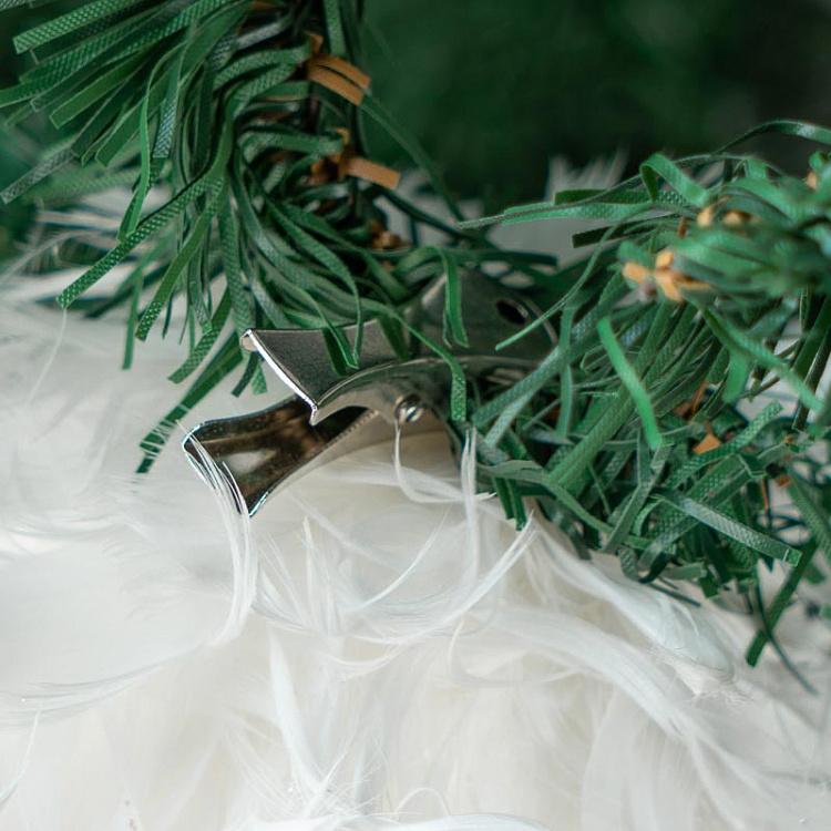 Ёлочная игрушка Белая роза из перьев на прищепке Feather Rose On Clip White 12 cm