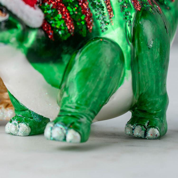 Набор из двух ёлочных игрушек Новогодние динозавры Set Of 2 Glass Xmas Dinosaurus Green/Gold 13 cm