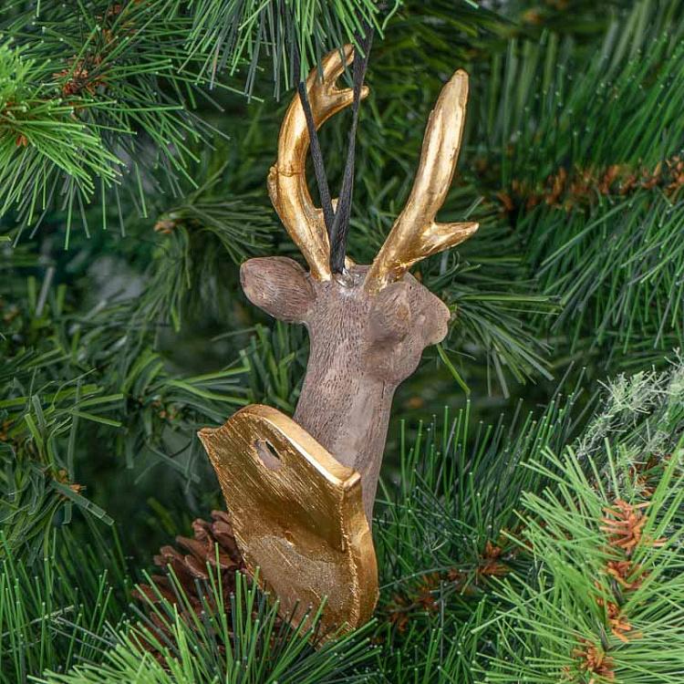 Ёлочная игрушка Бюст оленя серого цвета, S Deer Bust Grey 15 cm