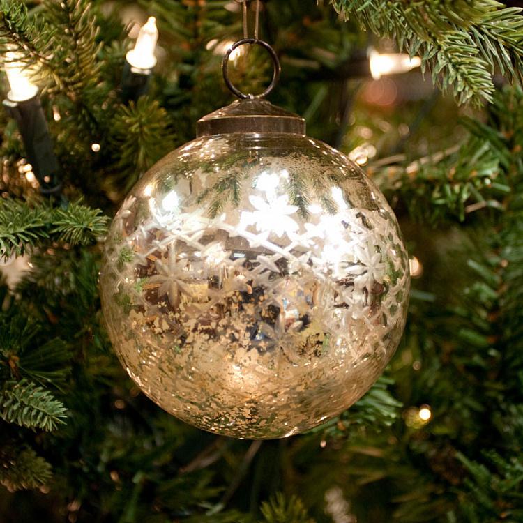 Ёлочный шар Виктория 4 Inches Victoria Cut Antique Silver 10 cm