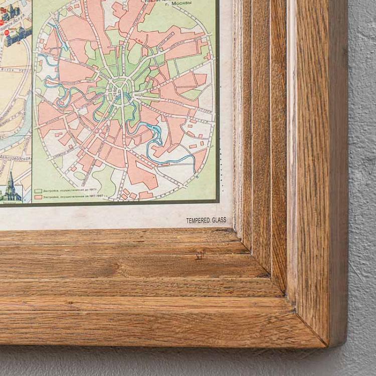 Картина-принт Карта Москвы, рама из высветленного дуба Classic Map Moscow, Weathered Oak