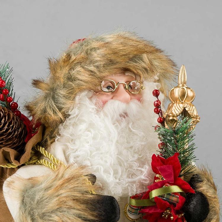Новогодняя фигурка Санта в белой с цветочным узором шубе Santa Claus In White Fur Coat With Flowers 46 cm