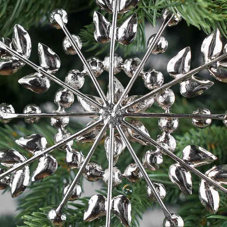 Ёлочная игрушка Серебристая снежинка с прозрачными бусинами, M Transparent Stones Snowflake Silver 14 cm