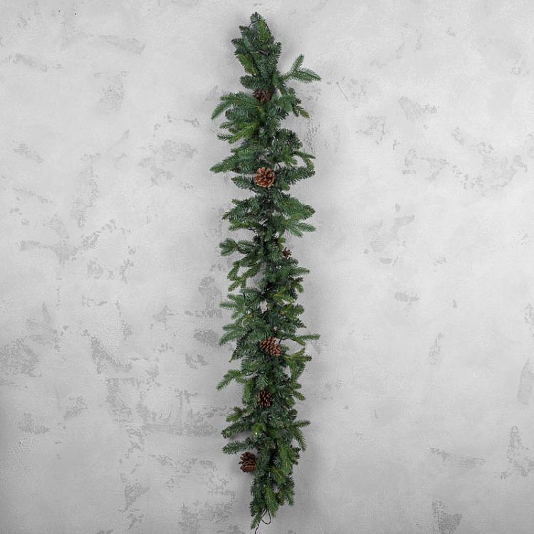 Еловая светодиодная гирлянда с шишками LED Fir Garland With Cones 150 cm