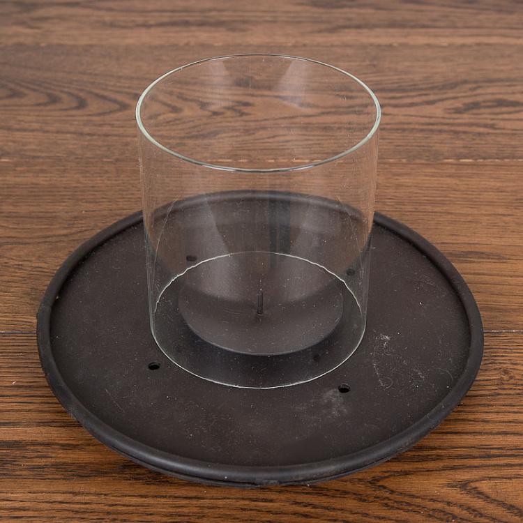 Подсвечник с металлическим основанием и стеклянной колбой, M Candle Metal Base With Glass Cloche Medium