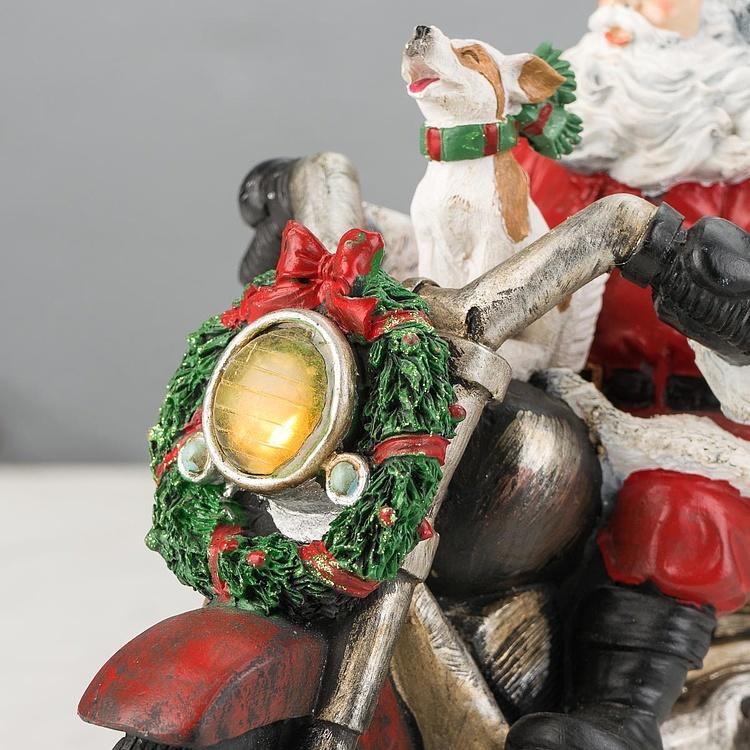 Новогодняя фигурка с подсветкой Санта на мотоцикле Led Santa With Motorbike Red 30 cm